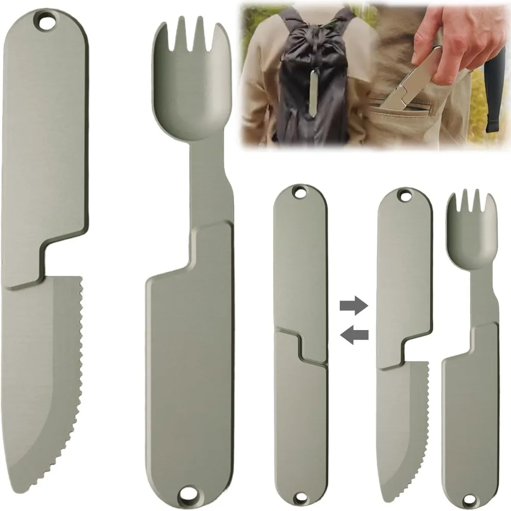 2 In 1 Camping Eating Utensils Set Detachable Reusable Spoon-Fork Compact Stainless Steel Camping Fork Combination