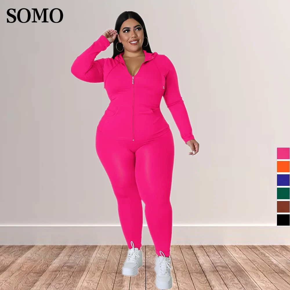 SOMO Plus Size Women Pullovers + Pants Solid Suit Wide Leg Pants Outfits  Loose Long Pants Two Piece Set Wholesale Dropshipping - AliExpress