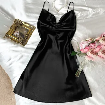 موضة المرأة فستان طويل الصيف السباغيتي الساتان حفلة امرأة فستان الشمس الخامس الرقبة ميدي رداء الملابس حجم كبير فساتين الإناث 2