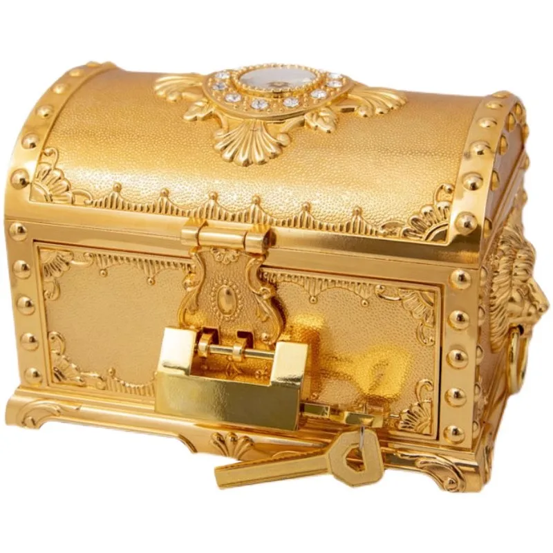 

High grade metal creative jewelry box with lock bead treasure box for storing vintage multi-layer with mirrors