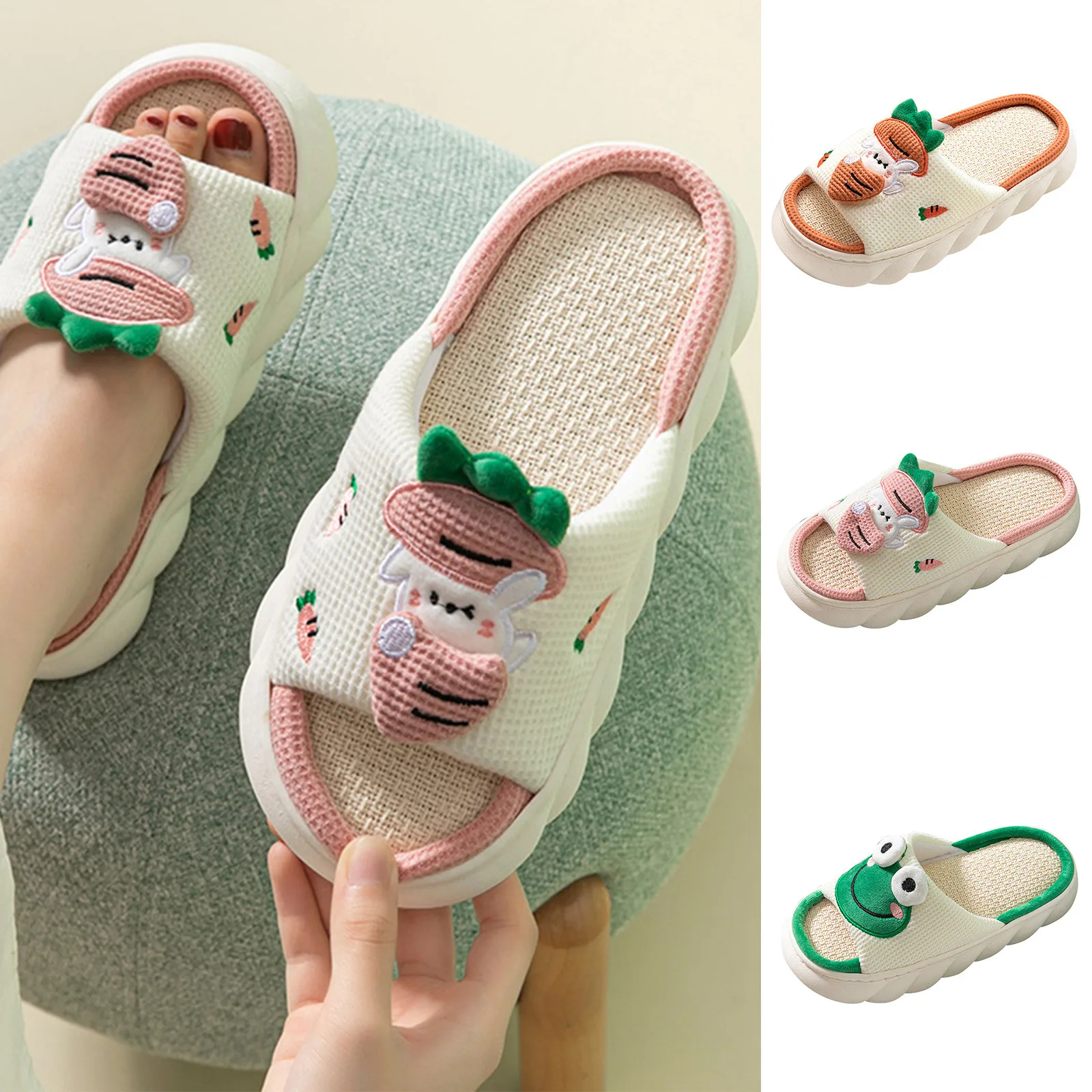 Zapatillas de casa de animales Kawaii para mujer, zapatos de plataforma de lino mullido, bonitas de Casa de rana de dibujos animados, 2022| | AliExpress