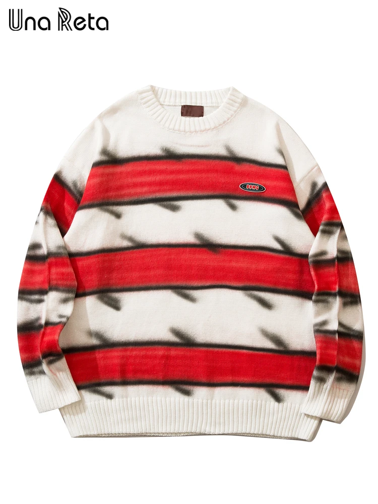 

Una Reta Sweater Men Streetwear Autumn Winter Pull Homme Casual Pullover Knitted Sweater Couple Stripe Oversized Sweater