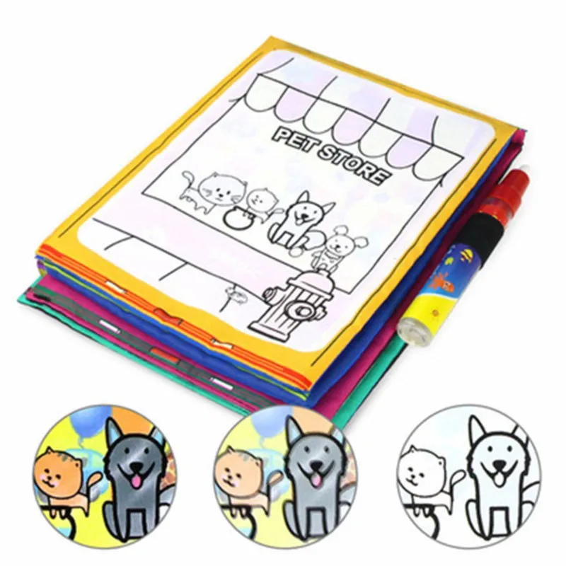 Baby Soft Cloth Magic Water Drawing Book & Pen Doodle Mat Animal Coloring Book Early Educational Painting Board Toys For Kids