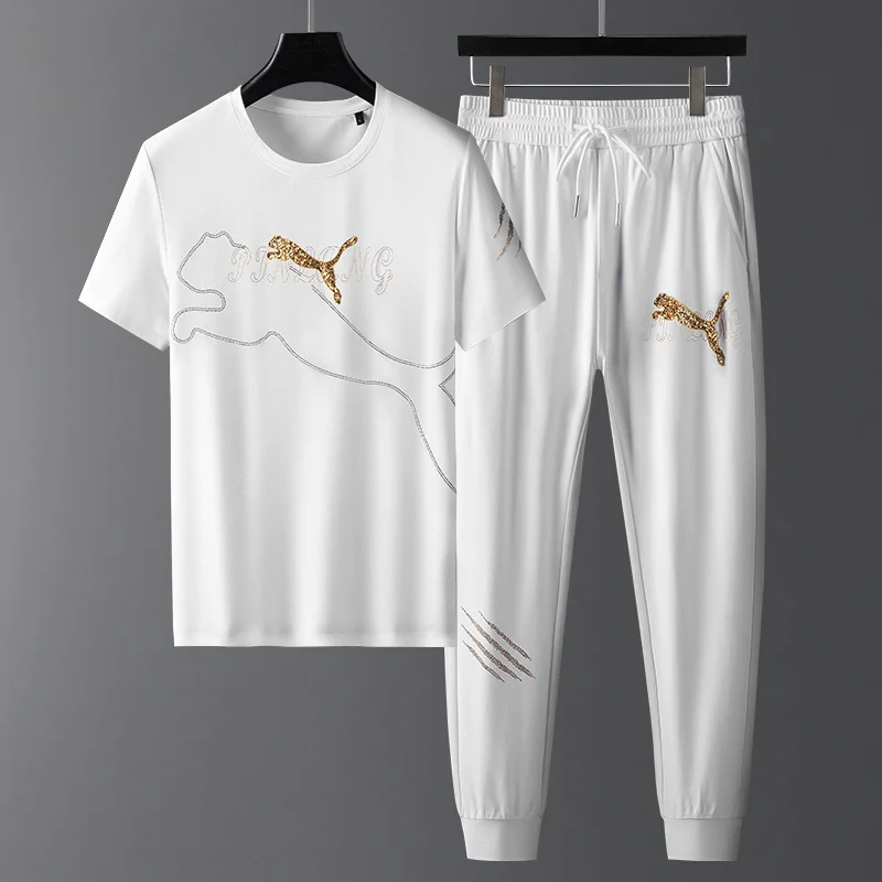 

Luxury brand Fashion Brand Men's Suit Summer Leisure Sports Ice Silk Tiansi Piaoshuai Light White 2023 New