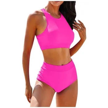 igh Waist Sexy Bikini Set 2024 Women Solid Color Tank Top Swimsuit Female Two Pieces Swimwear Beach Wear for Bathing Suit