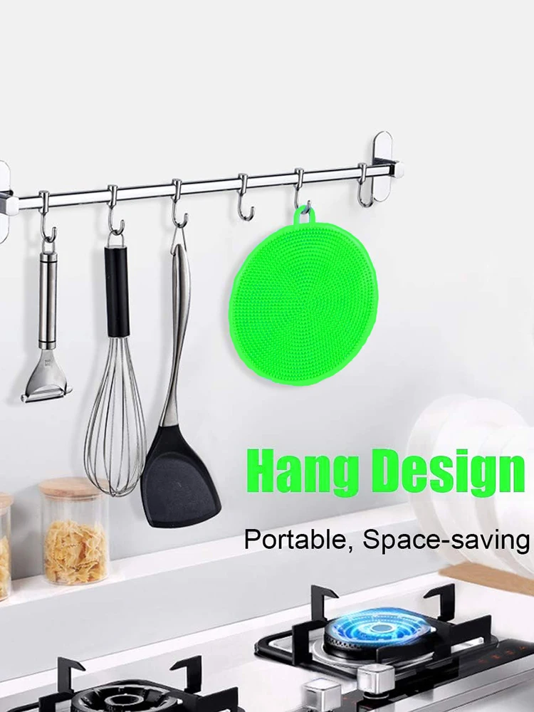 3Pcs Silicone Dish Washing Brush Pot Pan Sponge Kitchen Cleaning Brush Silicone Scouring Pad Vegetable Fruit Pot Pan Wash