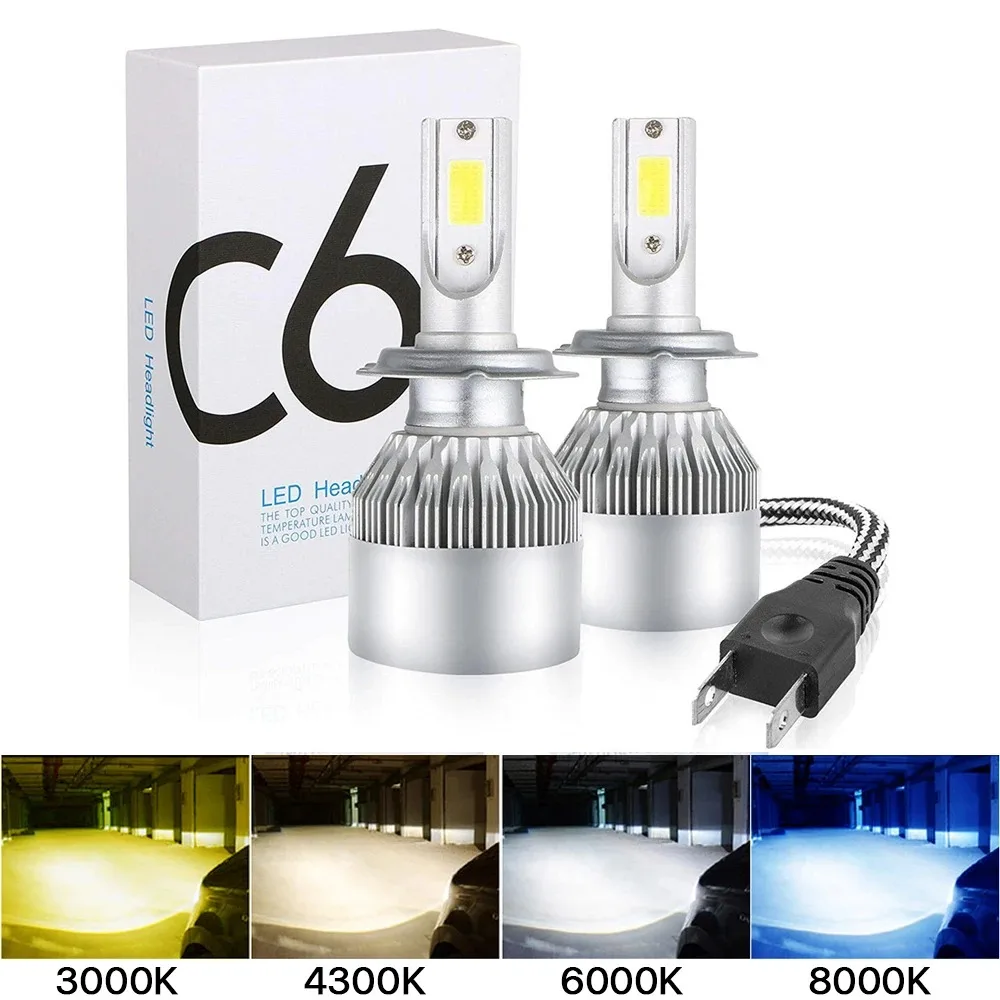 

2 Pcs Car Headlight Bulbs LED H1 H3 H4 H7 H8 H11 HB3 HB4 9005 9006 C6 Bulb 3000K 6000K 8000K 24V 12V Auto Fog Lights Universal