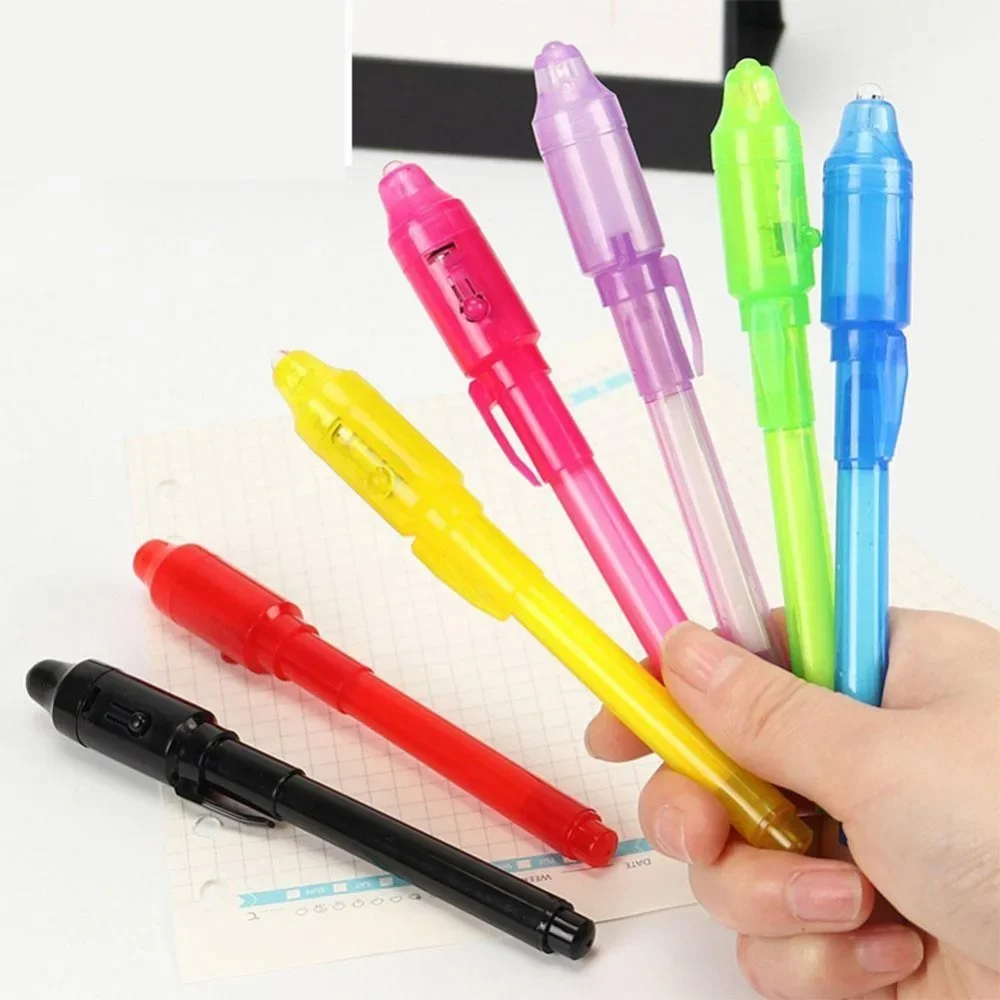 야광 콤보 드로잉 보이지 않는 잉크 라이트 펜, 펜 학습 교육 완구, 어린이용 매직 퍼플, 2 in 1 UV, 4 개