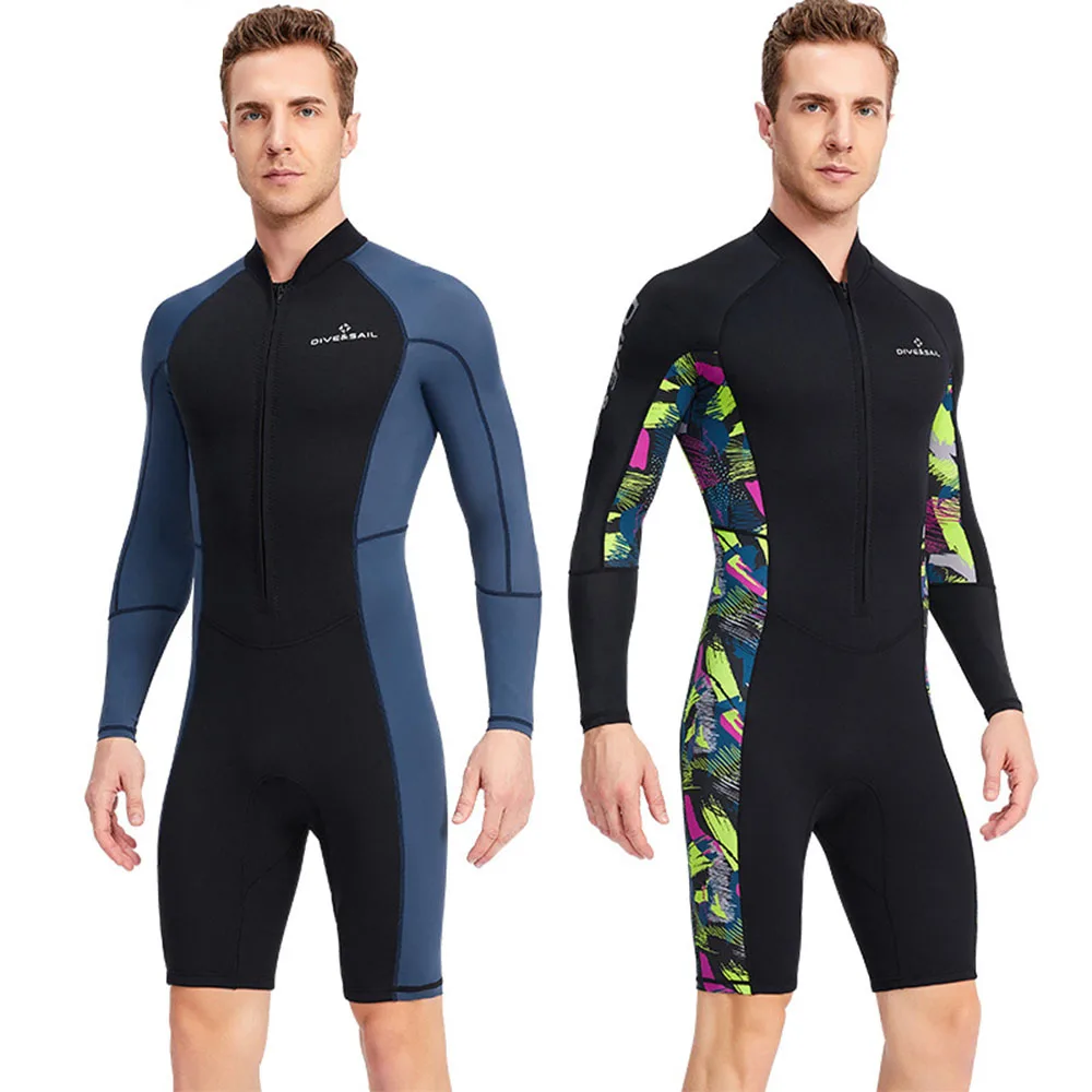 1.5mm Neoprene Short Men Wetsuit UV-proof Front Zip Long Sleeves Diving Suit Underwater Snorkeling Swimming Surfing Kayak