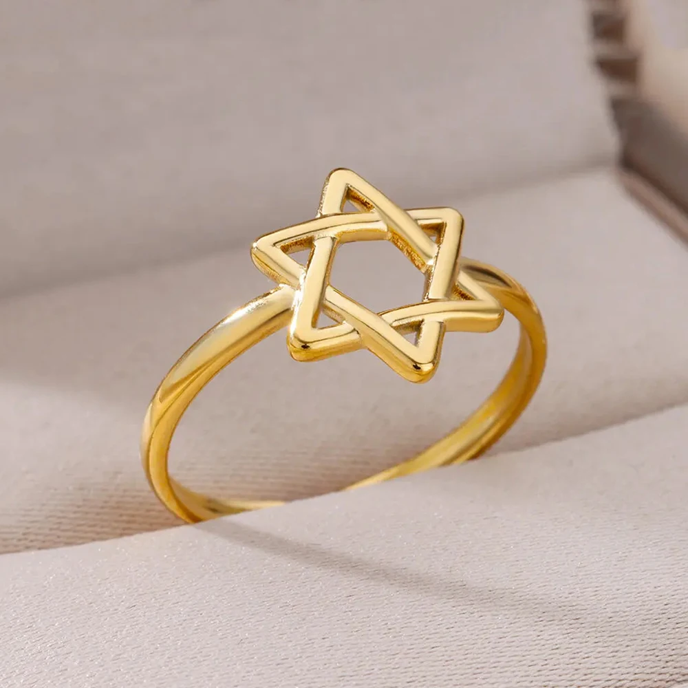 

Star of David Rings For Women Men Gold Color Stainless Steel Six Pointed Star Ring Female Male Party Finger Jewelry 2024 Trend