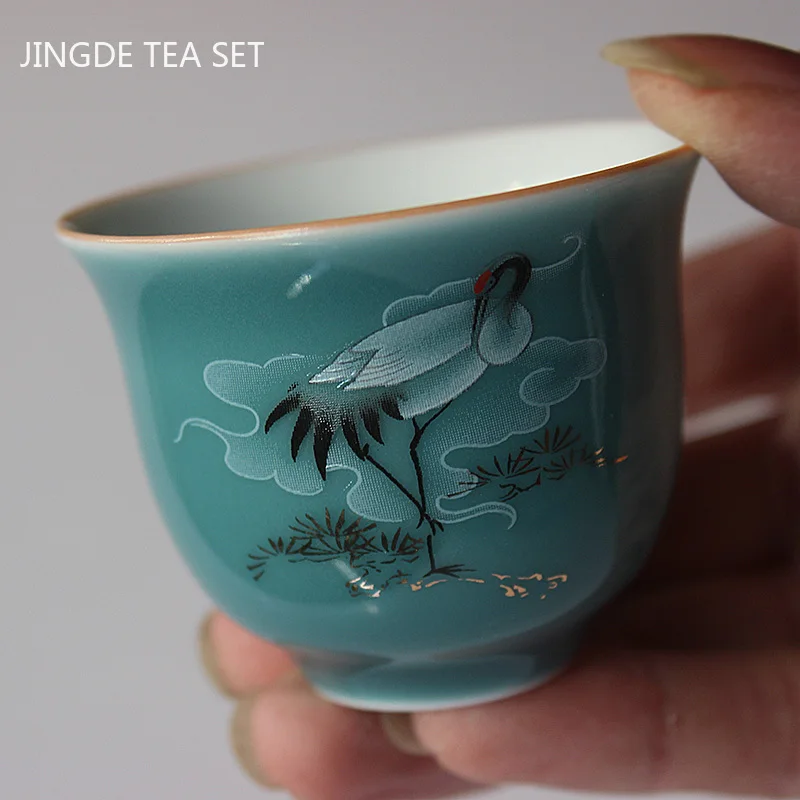 Farbe Glasur Kran Keramik Teetasse Haushalt Tee Tasse Chinesischen Tee-Set Tee Zeremonie Zubehör Antike Porzellan Tee Schüssel Drink