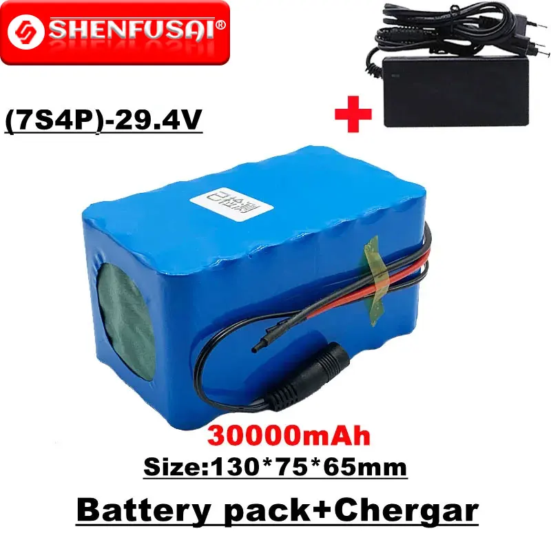 

24V lithium ion battery pack, 7s4p 29V 30ah, suitable for bicycles, motorcycles, electric scooters, built-in BMS 15a+ charger