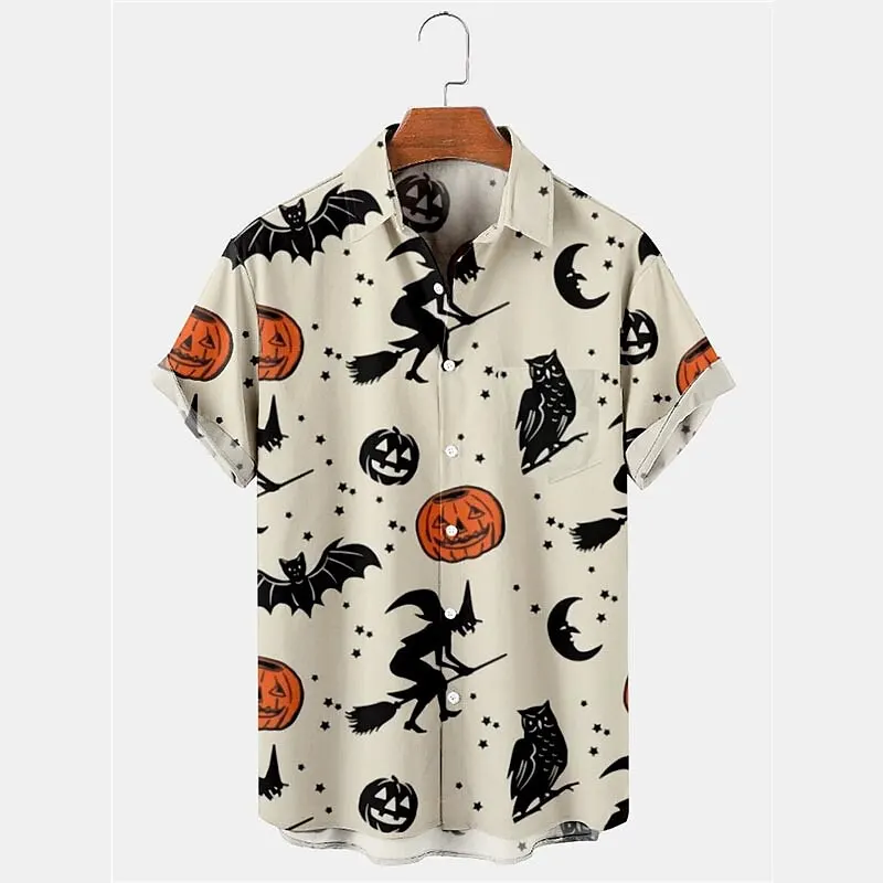 

Men's Shirt Skull Pumpkin Ghost Halloween Print Hawaiian Short Sleeve Shirt S Comfort Clothing Fashion Design Men's Open Lapel T