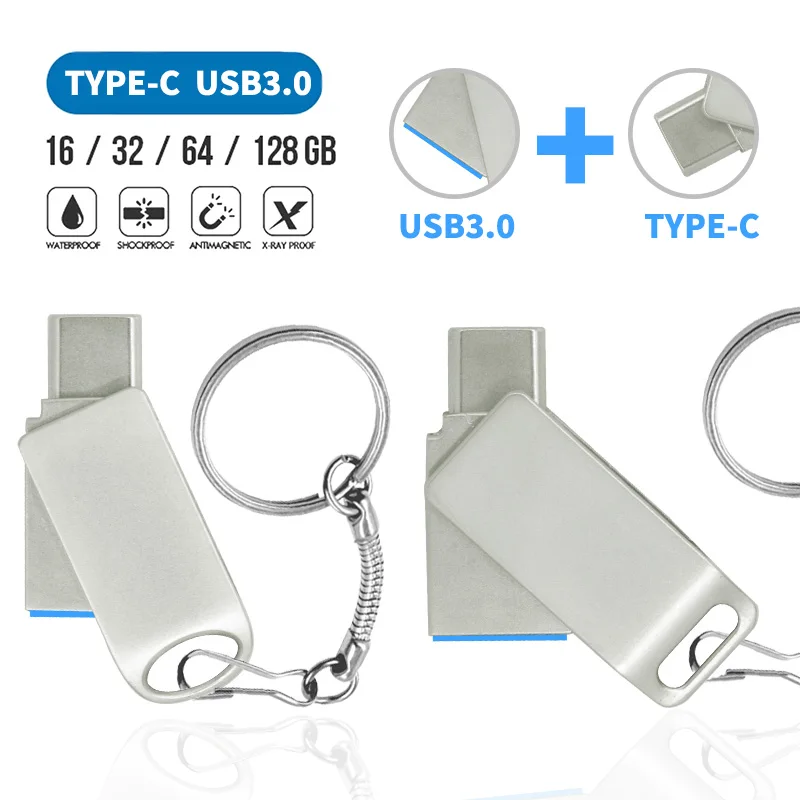 회전식 USB 3.0 플래시 드라이브 펜 드라이브, 스마트폰 메모리, 태블릿용 미니 USB 스틱, USB-C C타입, 64GB, 128GB, 50 개