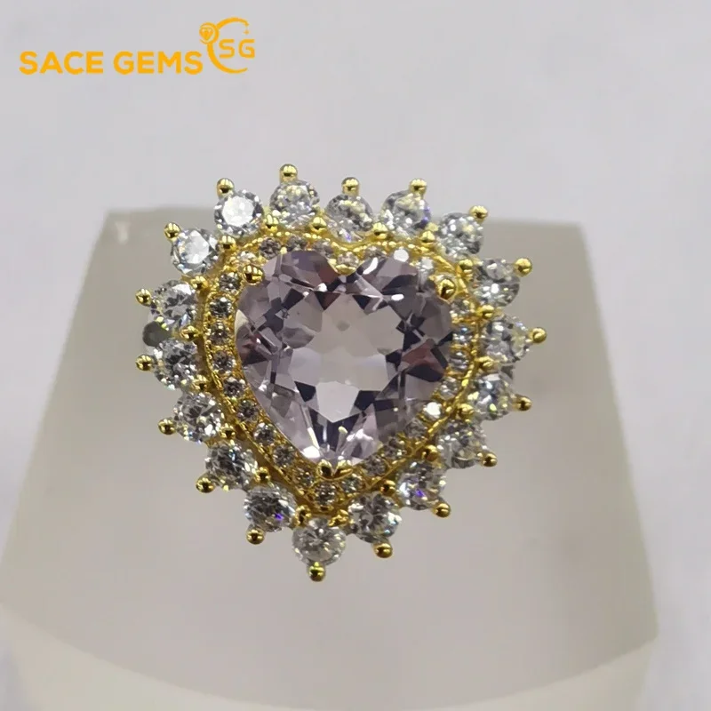 

SACE GEMS Resizable 925 Sterling Silver Sparkling Lavender Stone Created High Carbon Diamond Wedding Rings Party Fine Jewelry