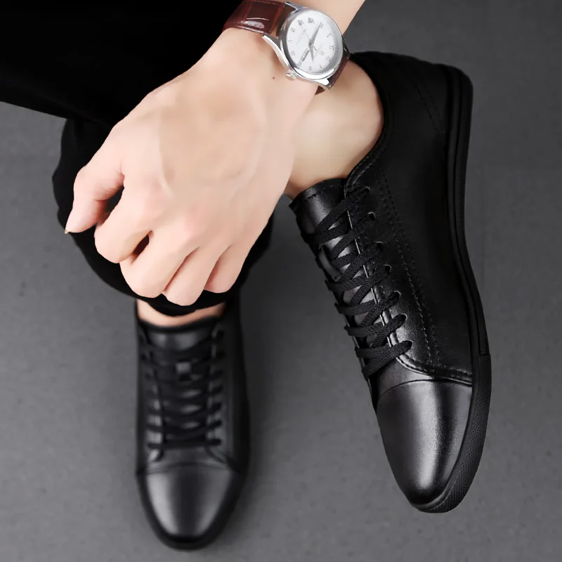 2023 Hot Sale Genuine Leather Casual Shoes Men All-match Outdoor Walking Shoes Lightweight Skate Shoes Men Flats Mens Sneakers 5