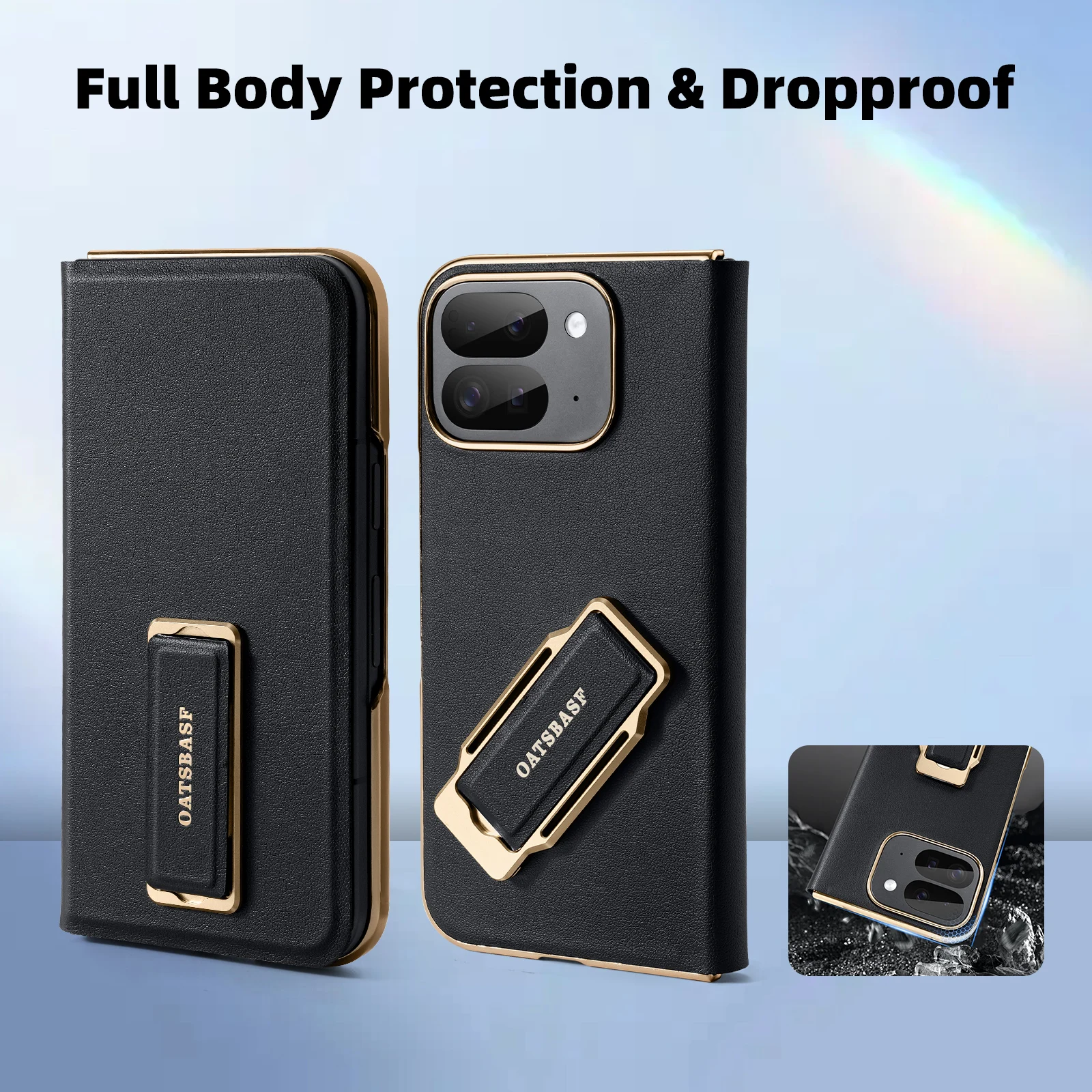 Eary For Google Pixel 9 Pro Fold Phone Case With Dual Wristband Leather 360° Rotate Stand Shockproof Protector Full Cover Bumper