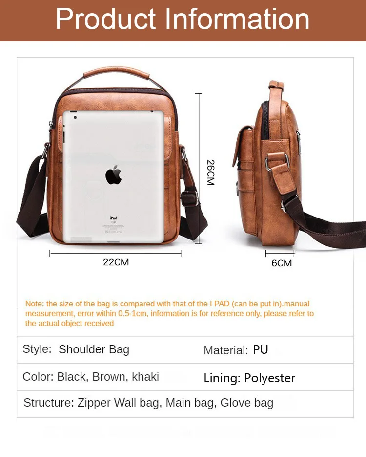 Men Shoulder Bag PU Waterproof Retro Business Fashion Handsome Multi Layered Divided Crossbody Large Capacity Handbags