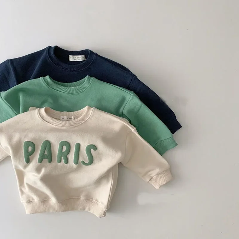 8872 Baby Clothes Letter Casual Hoodies Autumn And Winter Boys Fashion Pullovers Long Sleeve Girl's Hoodies with Fleece