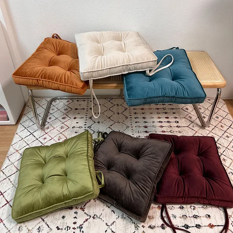 

1PCJapanese -style thick square seat cushion/floor pad pure color office chair cushion square strap bedroom house tatami cushion
