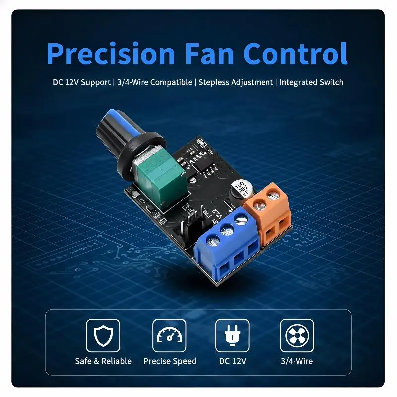 DC12V PWM 팬 속도 컨트롤러 모듈(스위치 포함) 3/4 와이어 모터 거버너 컴퓨터 PC 케이스용 전기 팬 속도 제어 손잡이
