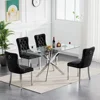 5 Piece Glass Dining Table Set, 51" Rectangular Glass Table and 4 Velvet Upholstered Chairs, Glass Dining Table Set for 4 2