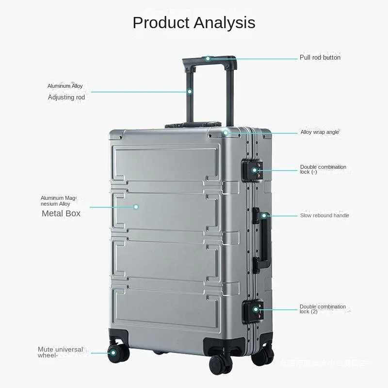 Aluminum Magnesium Alloy Luggage Universal Wheel  Student Trolley Suitcase Business travel luggage Boarding Bag Large Suitcase