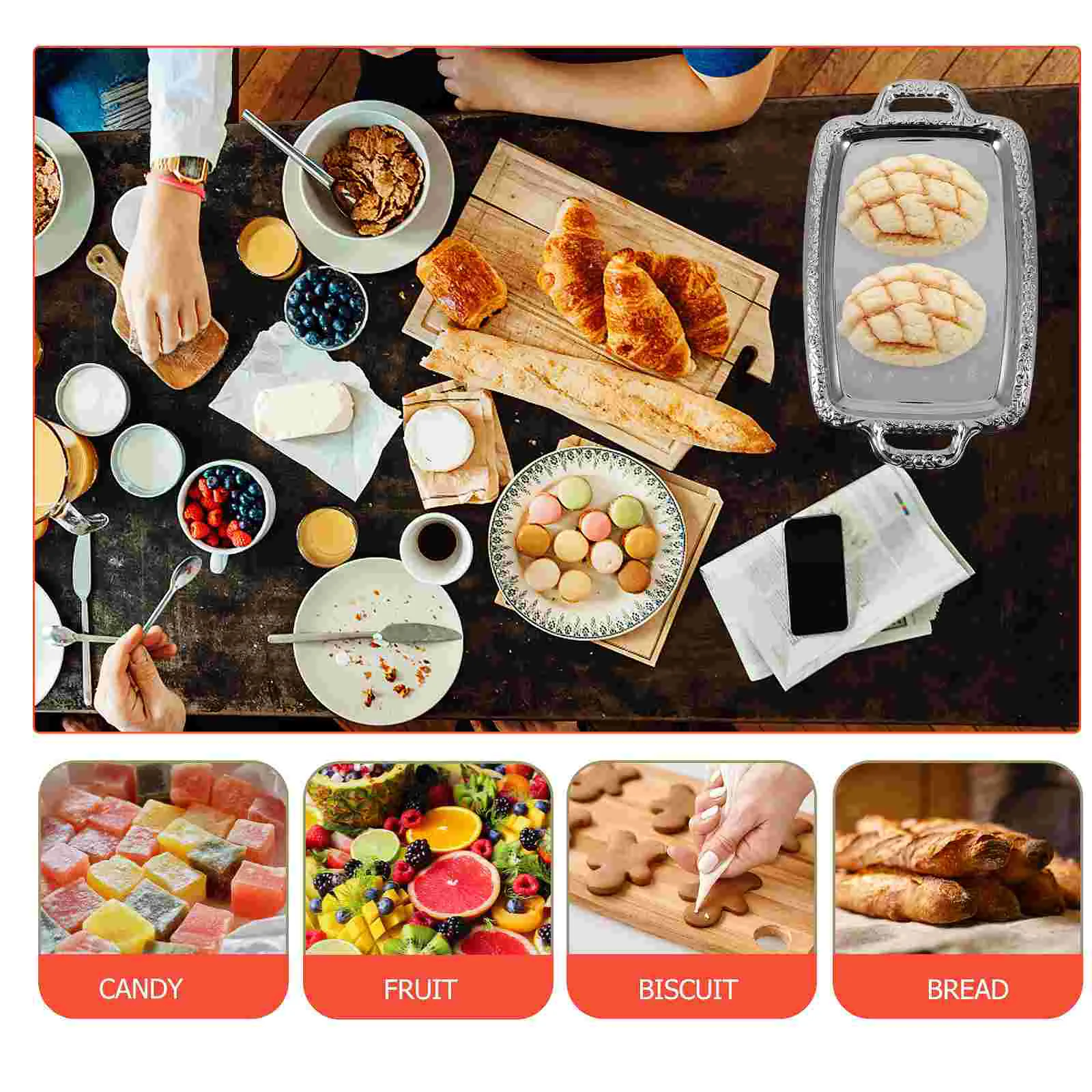 Bread Tableware Storage Silver Retro Decor Living Room Serving Plate Coffee Round Household Footstool Metal Kitchen metal storage tray