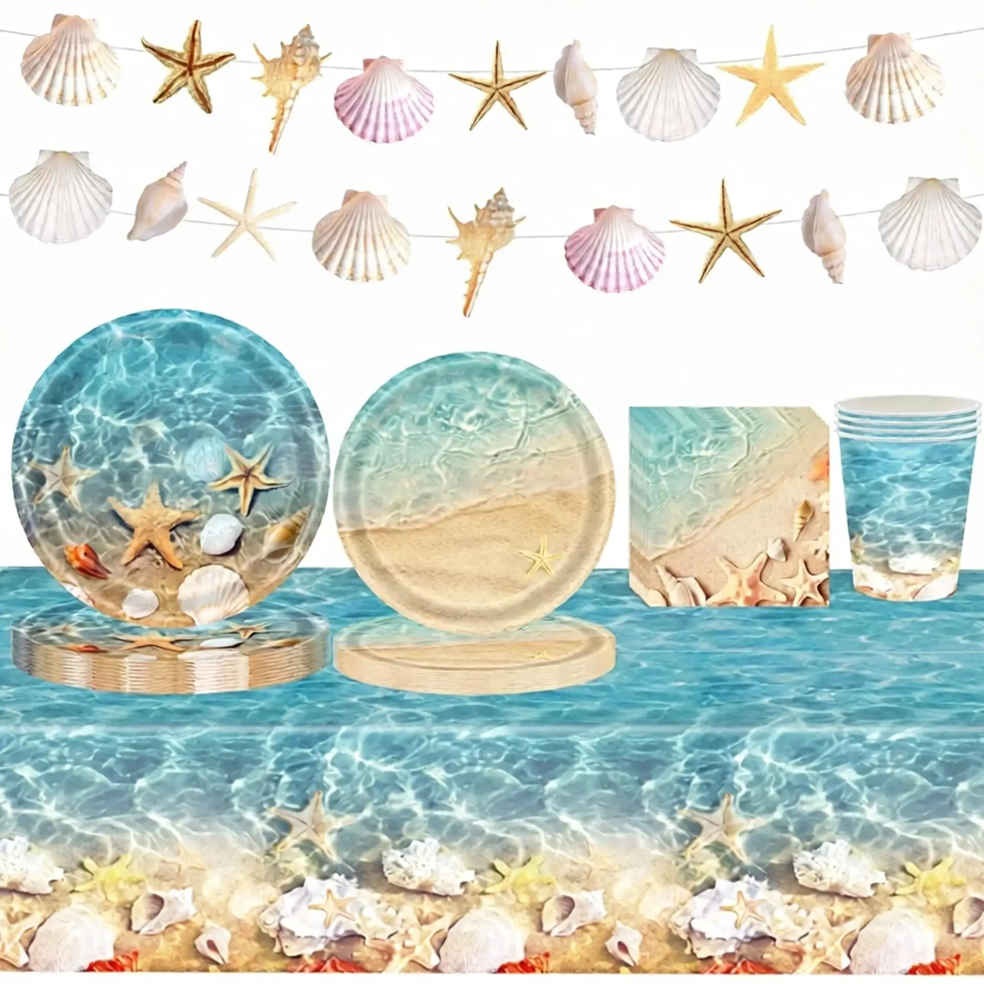 10 Gäste Welle Wellen Party Einweggeschirr Meer Strand Party DIY Seestern Muschel Sommer Geburtstag Babyshower Zubehör