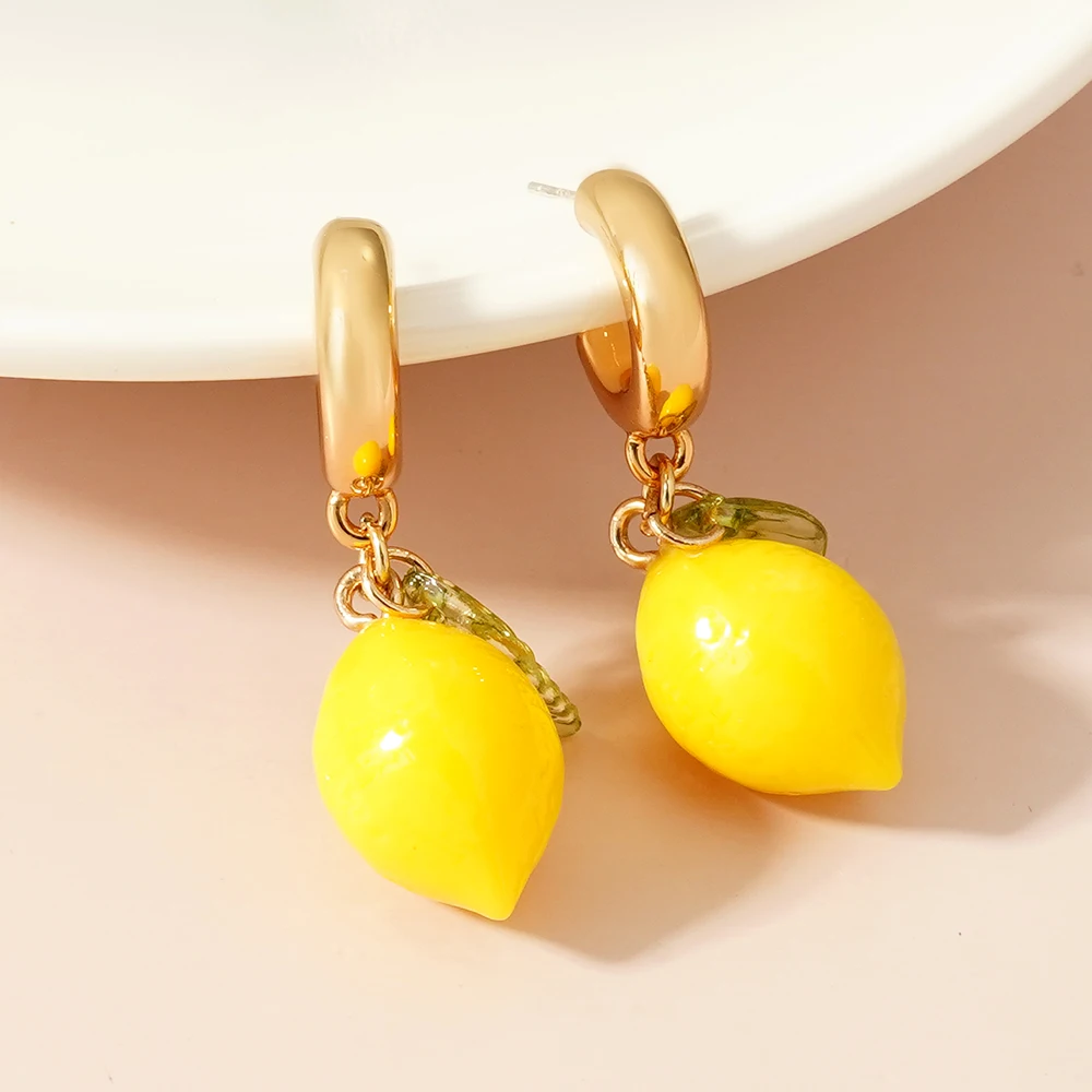 Summer Vacation Cute Yellow Lemon CC Earrings for Girls Bohemia Style Colorful Jewelry Accessory Perfect for Holiday Gift 5