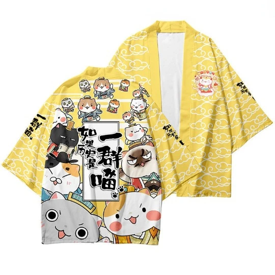 Fashion Kimono Kawaii Cat Anime Print Japanese Cardigan Beach Haori Women Men Cosplay Yukata Harajuku Loose Girl Clothes