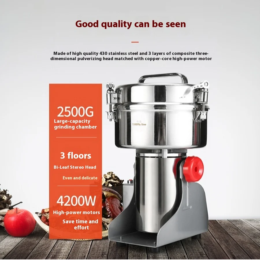 Electric Grain Grinder Stainless Steel Spice Herb Grinder Cereal Mill Flour Powder Machine for Dry Herbs Spices Coffee Corn 800G