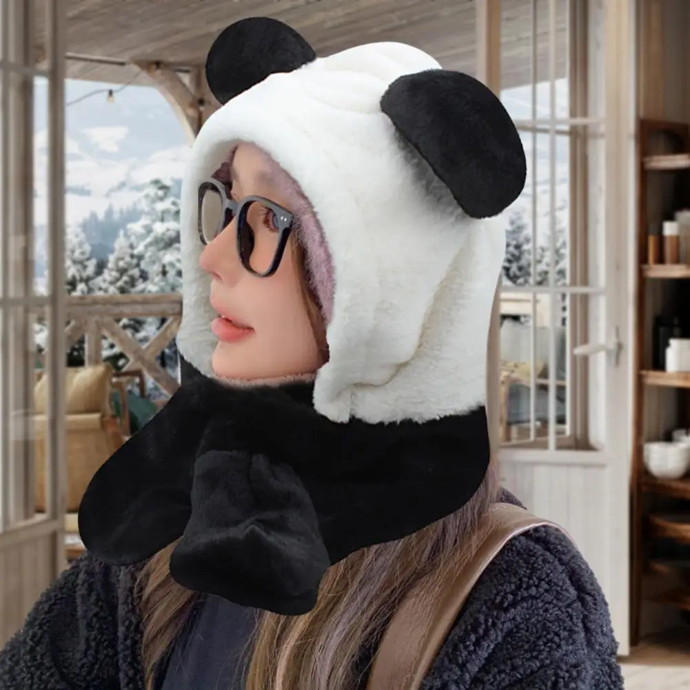 

Winter Hat Cartoon Panda Shape Color Matching Thickened Plush Warm Photo Props Cross Unisex Outdoor Hat Winter Headwear