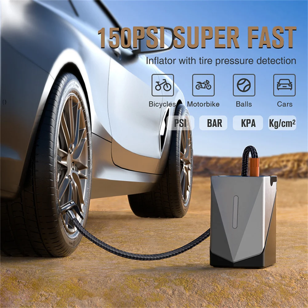 Multifunctional Jump Starter with Air Pump & Blower 150PSI Air Compressor Tire Pump Portable Charger Car Booster Starting Device