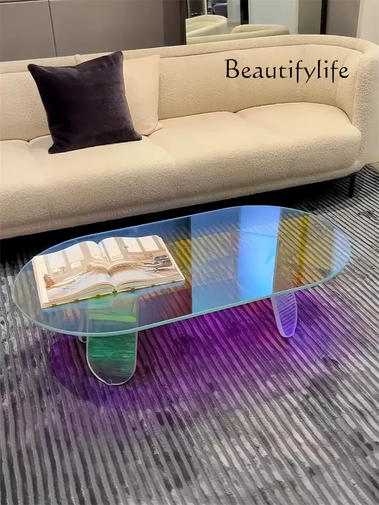 

Designer Rainbow Glass Coffee Table Living Room Creative and Slightly Luxury Modern Minimalist Tea Table Corner Side Table