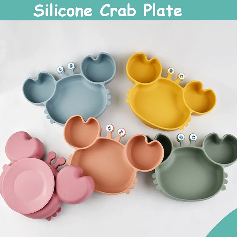 3Pcs Baby Feeding Plate Dishes Silicone Sucker Bowl Plate For Kids Children's Cartoon Tableware Sets Boys Girls Crab Plate 2