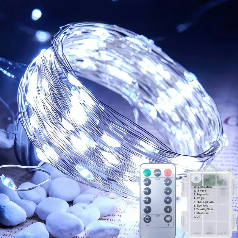 LED Fairy Light String, Battery Operated with Remote Control, 8 Mode Waterproof Christmas and Holiday Decorations