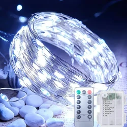 LED Fairy Light String, Battery Operated with Remote Control, 8 Mode Waterproof Christmas and Holiday Decorations - 5M 50LED (WHITE)