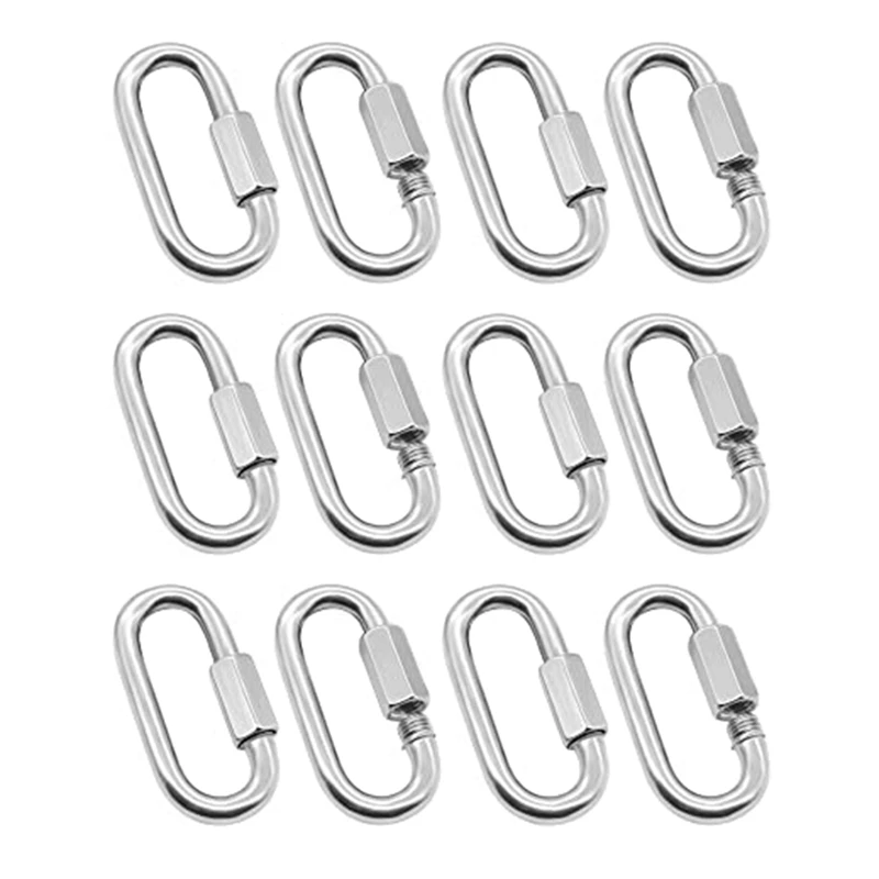 

Top!-12 Pack Quick Link 5/32 Inch Heavy Duty Carabiner D Shape Chain Links For Camping Hiking Outdoor Equipment Locking