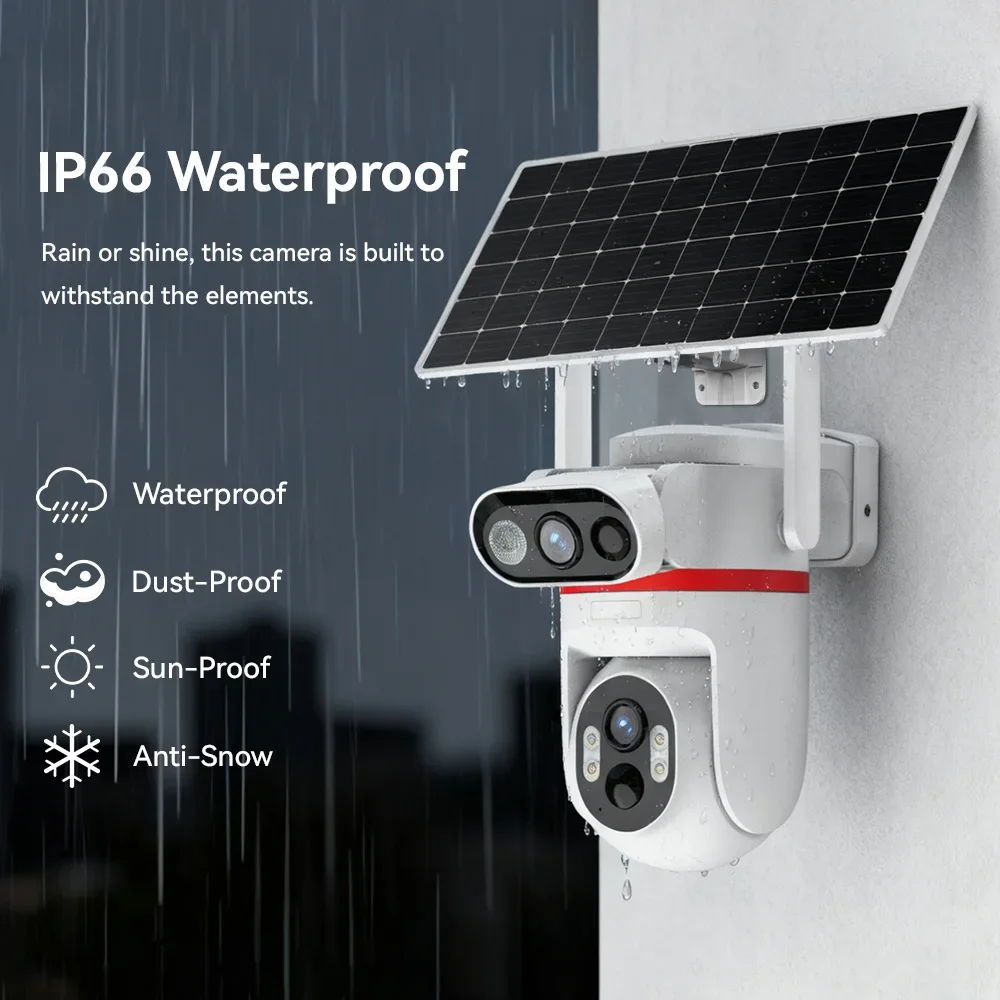 4G LTE Solar Camera, 8MP Ultra HD, 100% Wireless, Dual-Lens PTZ Auto-Tracking Color Night Vision, Dual PIR, IP66, No WiFi Needed