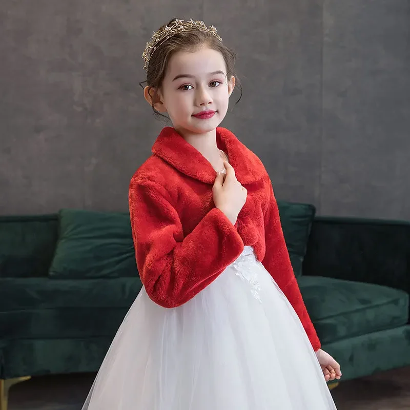 

Red Soft Short Velvet shawl Long sleeved Performance Princess Dress Wearing Small Coat