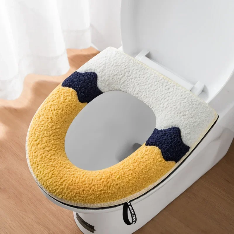 Waterproof Plush Toilet Seat Cover, Universal Model, Ring, Washable, Zipper, Bathroom Mat, Decorative 5