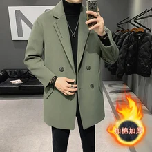 

Winter new men's casual mid-length woolen trench coat
