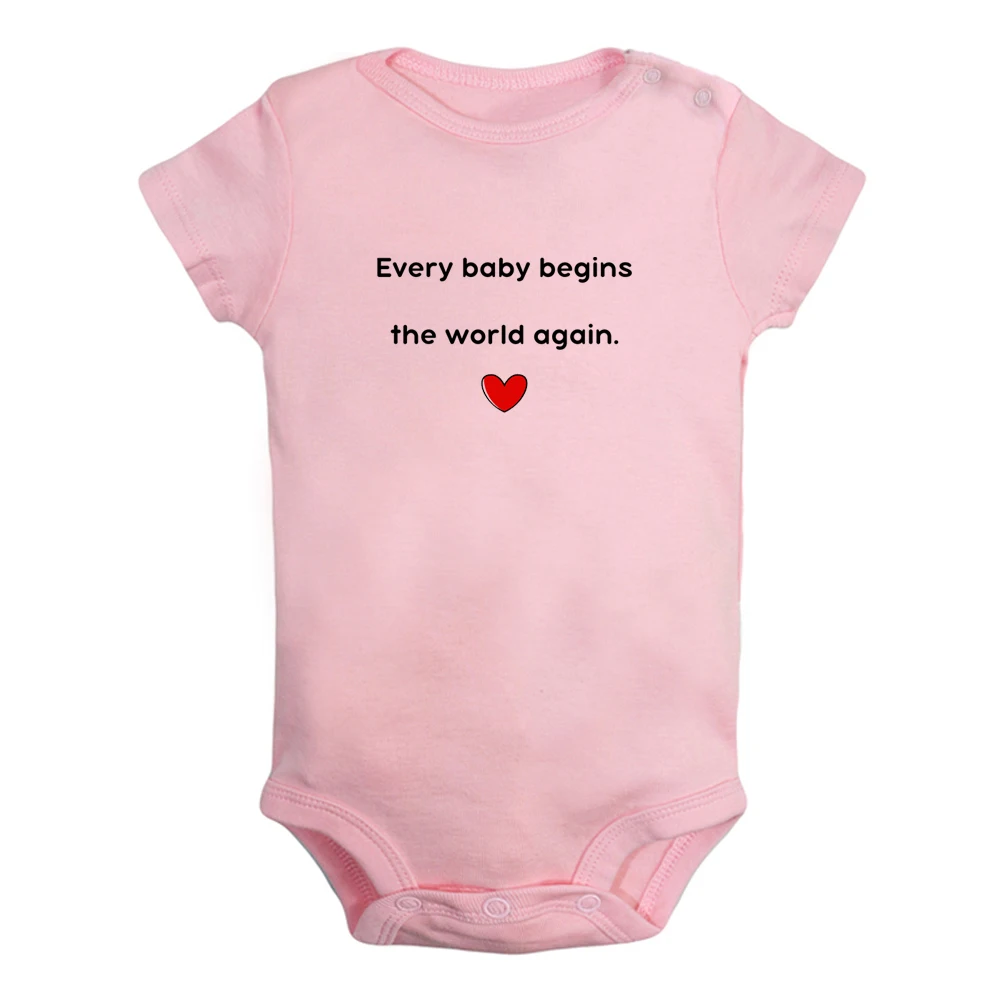 

Every baby begins the world again Cute Baby Rompers Baby Boys Girls Fun Print Bodysuit Short Sleeves Jumpsuit Kids Clothes