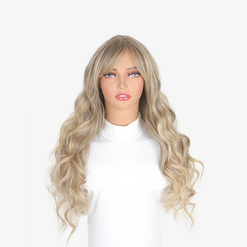 Synthetic Wig For Women Daily Long Straight Hair Wig With Bangs Set Fashionable Wig High Temperature Silk Head Cove