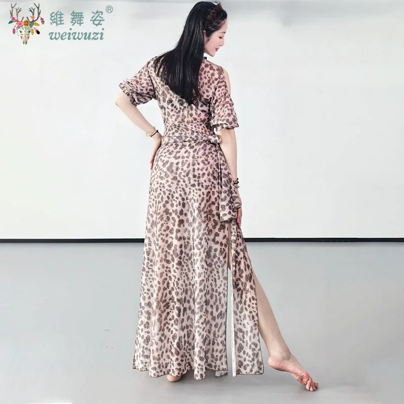 Belly Dance Practice Costume Leopard print mesh Dress Baladi Robe Shaabi Robe Clothes Folk Dress Oriental Performances Clothing