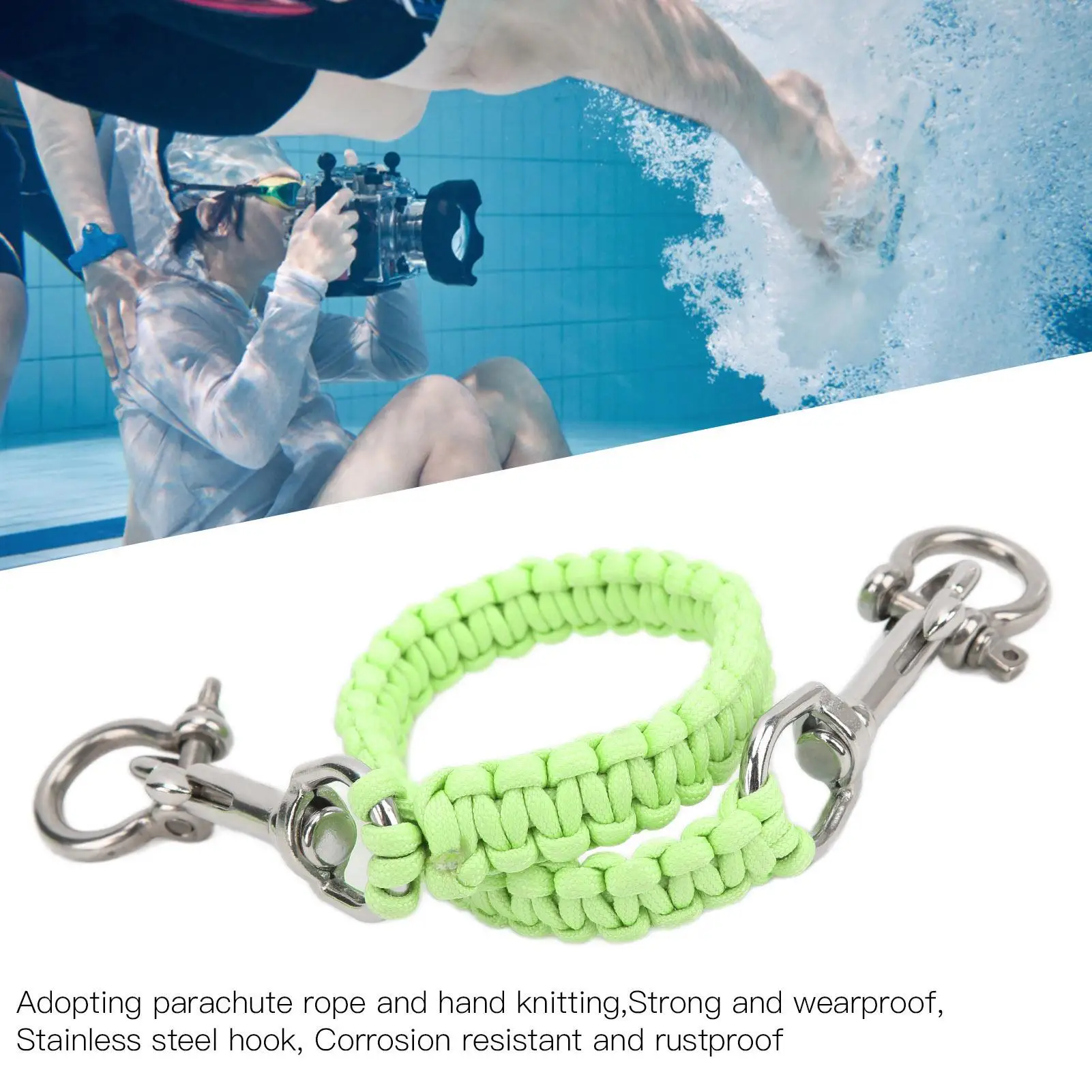 수중 다이빙 카메라 핸들 로프 코일 랜야드, 손전등용, 야광 나선형, AliExpress