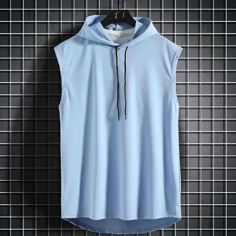 New sleeveless tank top men casual t-shirt solid color hoodie straps t-shirt hip-hop men sports shirt tennis shirt
