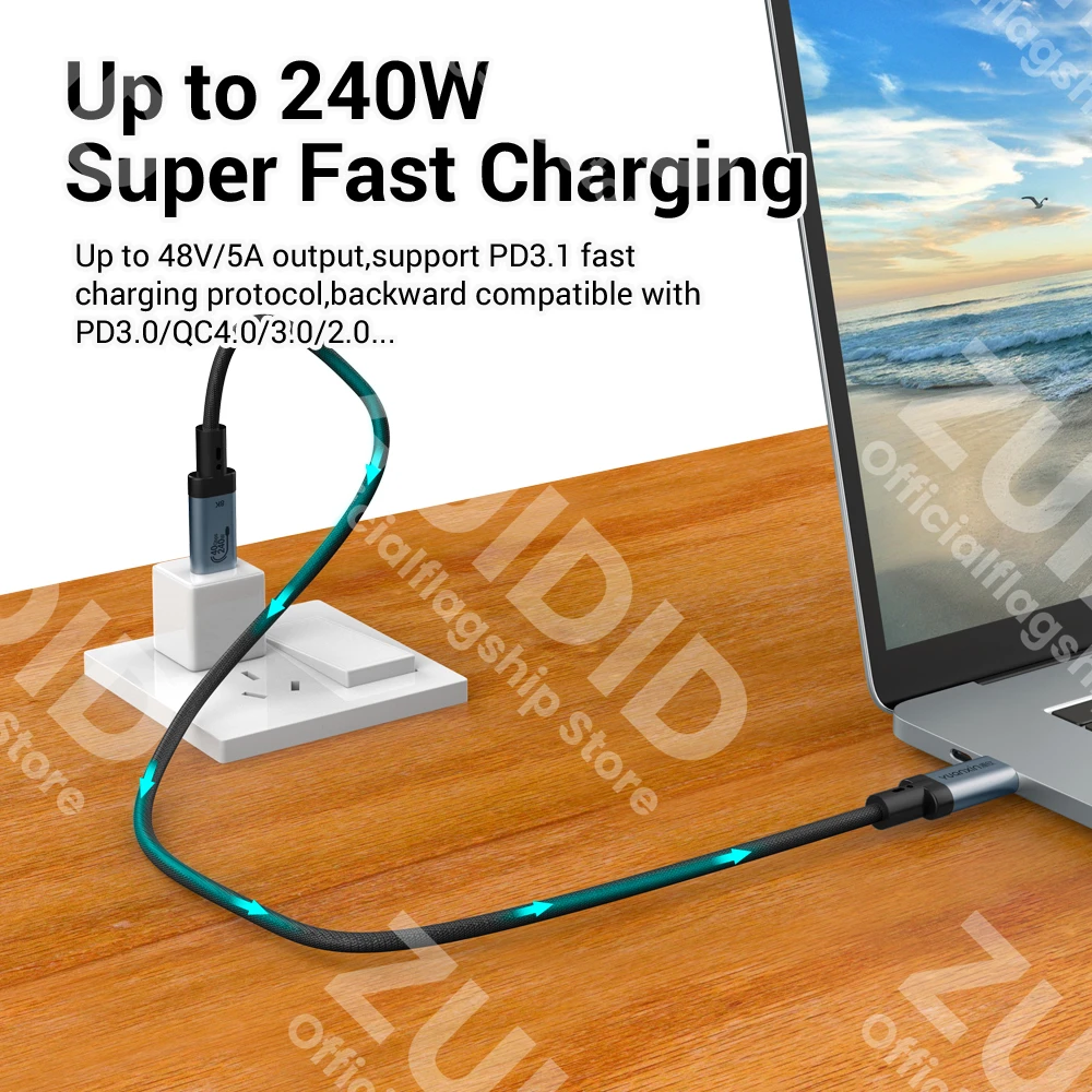 High-Speed PD240W USB-C to USB-C Cable with 8K Video Support, 40Gbps Data Transfer, and Thunderbolt 3 Compatibility - Available in 1m/2m Lengths