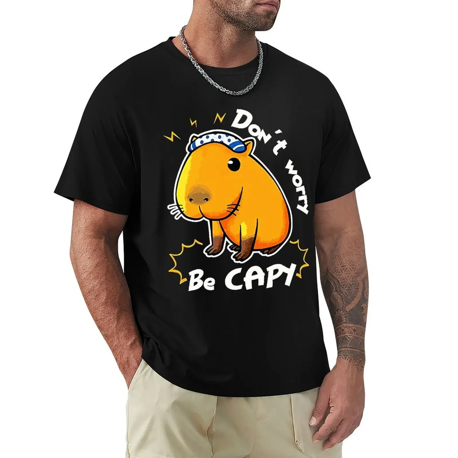 

Capybara Capybara Love Dont Worry Be Capy T Shirts Cartoon Graphic TShirts Cool Short Sleeve Clothing Streetwear T-Shirts Tops